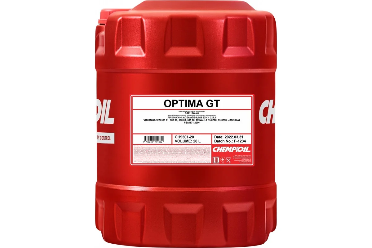 Optima GT 10W-40 (A3 B4) полусинтетическое моторное масло 10W40 (20л) CHEMPIOIL