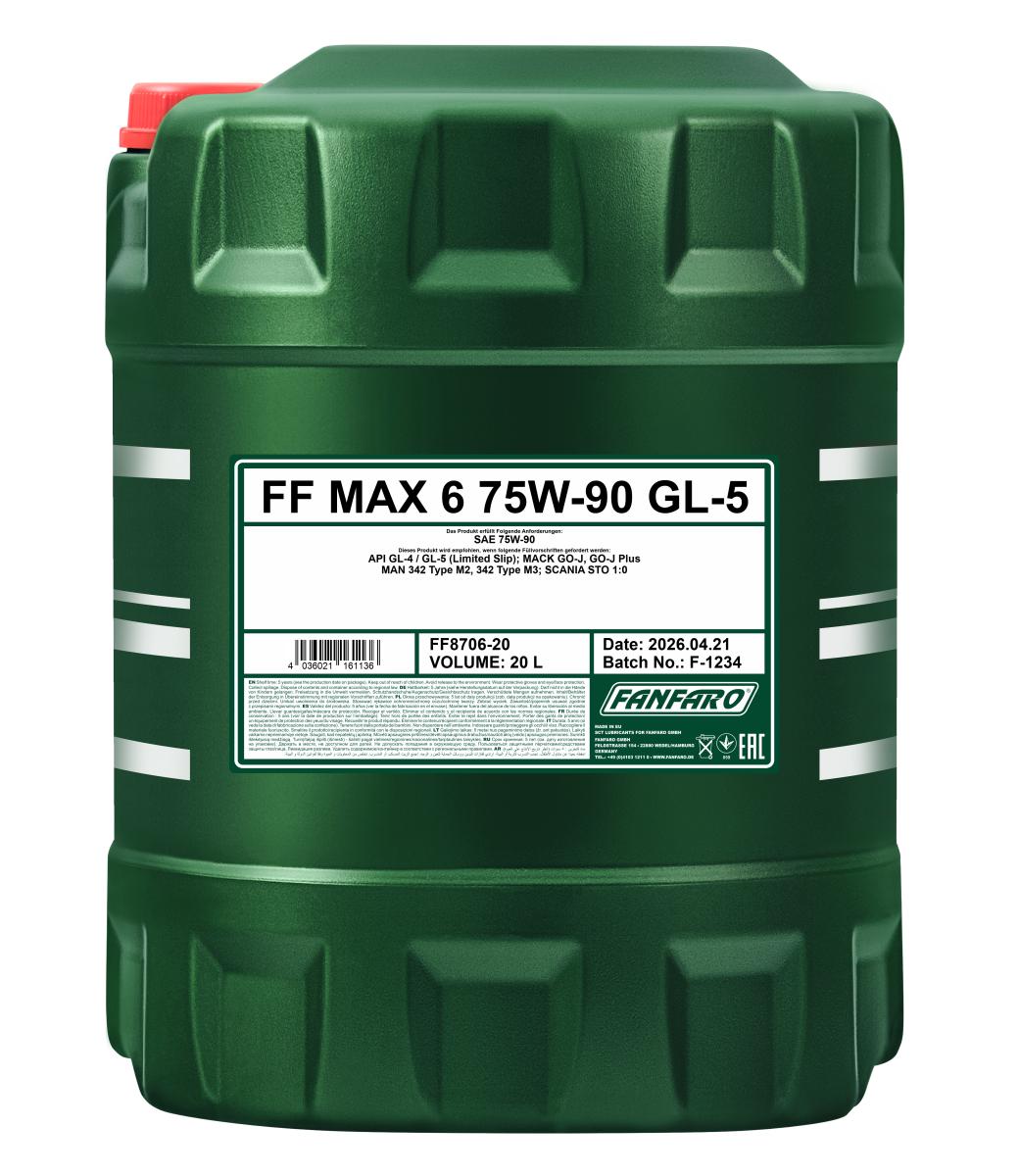 8706-020 Масло для МКПП (синт.) MAX 6 75W-90 GL-4/GL-5 (20л.) FANFARO