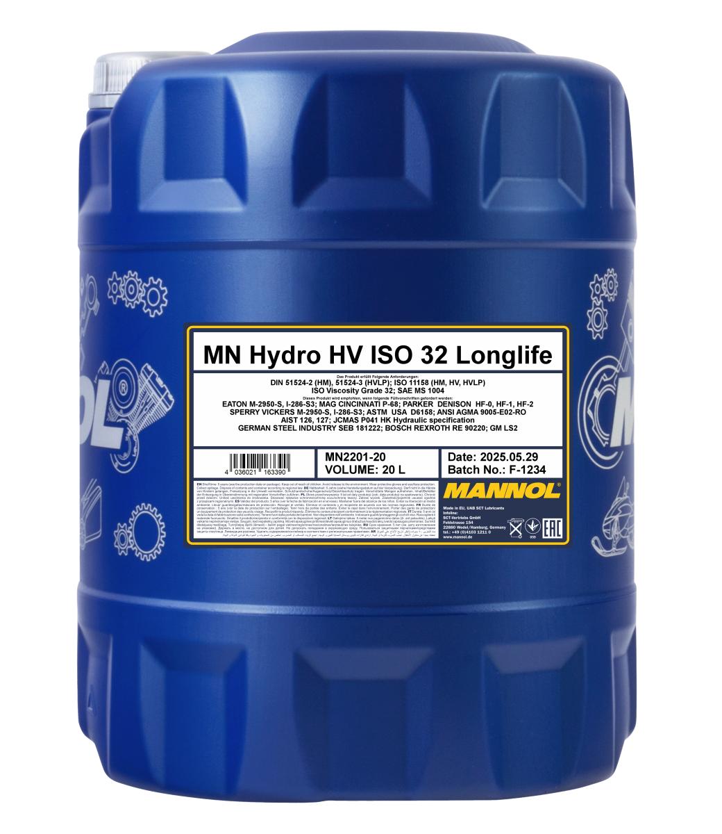 2201-020 Гидравлическое масло Hydro HV ISO 32 Longlife (20л) MANNOL