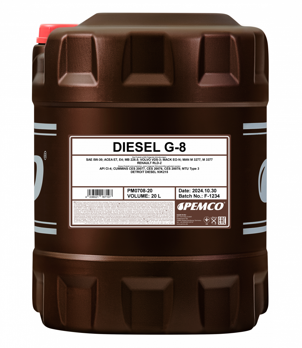 Масло моторное полусинтетическое универсальное всесезонное Diesel G-8 UHPD SAE 5W-30 (20л) Pemco