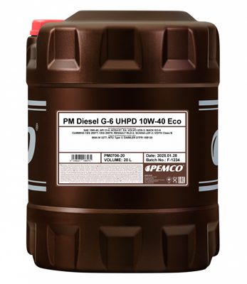 Масло моторное синтетическое универсальное всесезонное DIESEL G-6 Eco UHPD SAE 10W-40 (20л) Pemco